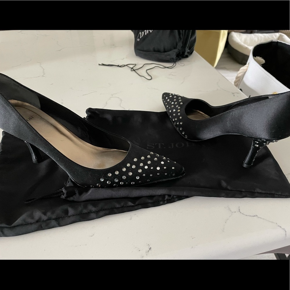 Black satin heels